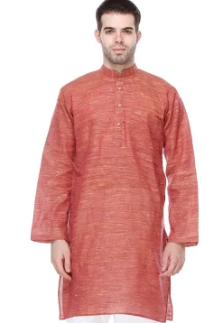 Solid Color Handloom Cotton Slub Kurta in Red