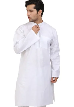 Solid Color Handloom Cotton Kurta in White