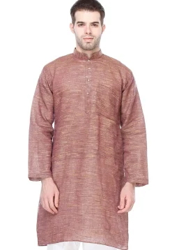 Solid Color Handloom Cotton Slub Kurta in Dark Old Rose