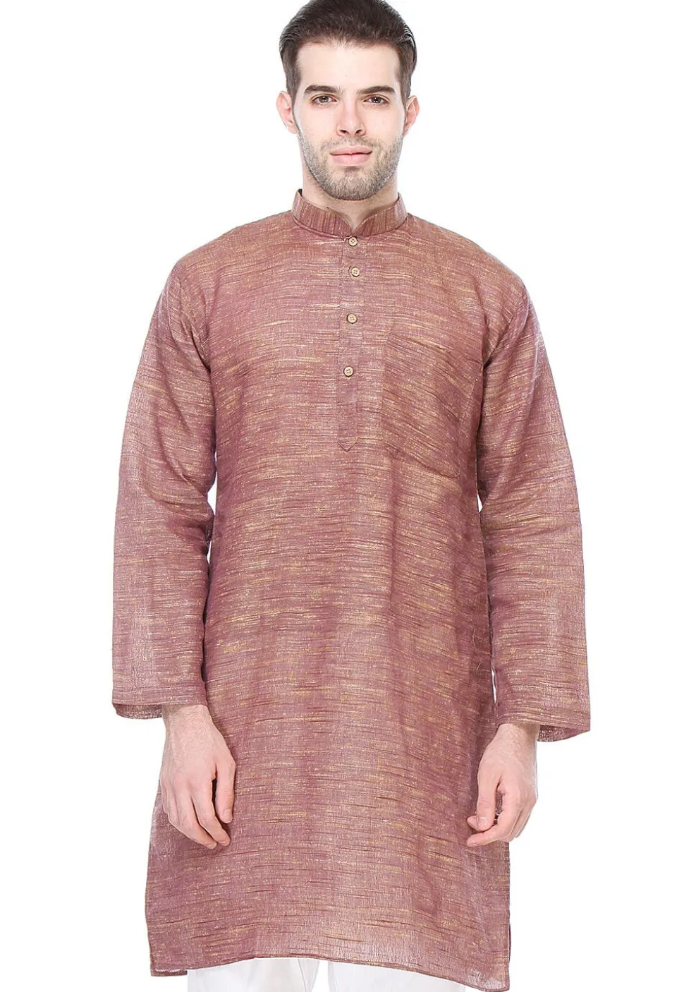 Solid Color Handloom Cotton Slub Kurta in Dark Old Rose