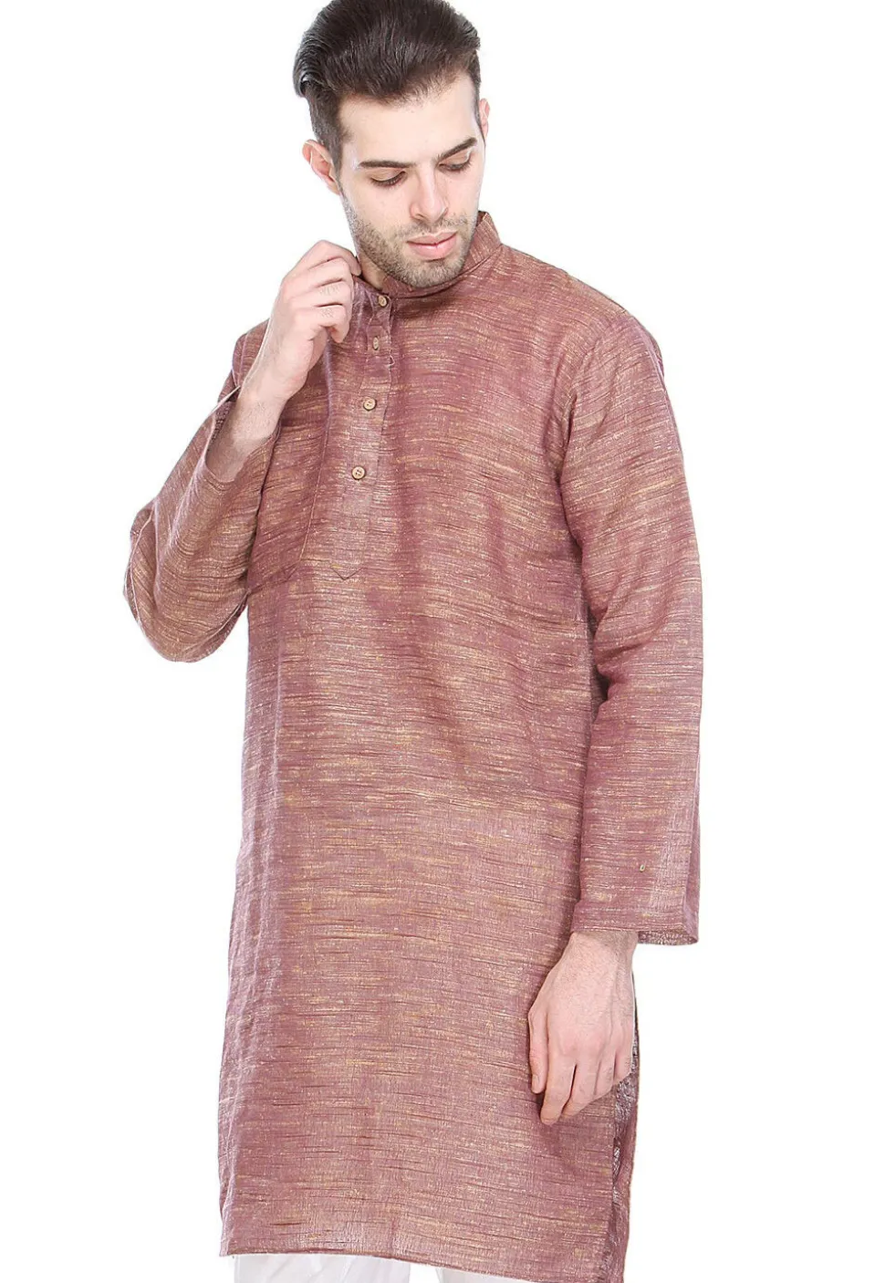 Solid Color Handloom Cotton Slub Kurta in Dark Old Rose