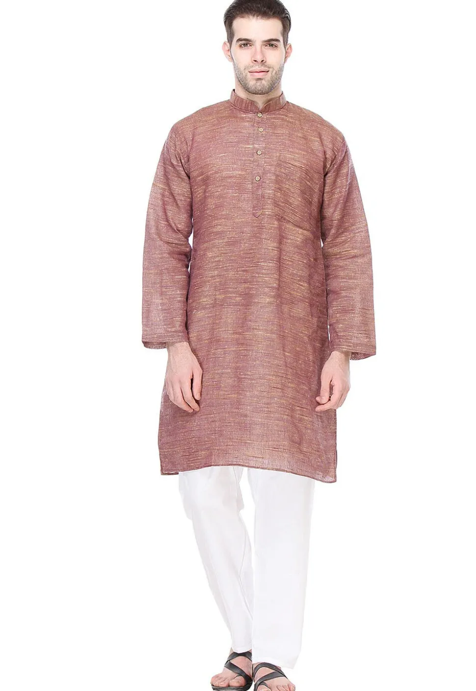 Solid Color Handloom Cotton Slub Kurta in Dark Old Rose