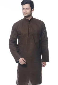 Solid Color Handloom South Cotton Kurta in Dark Brown