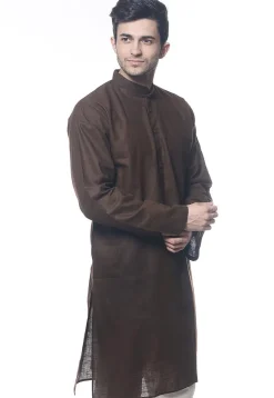 Solid Color Handloom South Cotton Kurta in Dark Brown