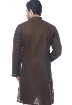 Solid Color Handloom South Cotton Kurta in Dark Brown