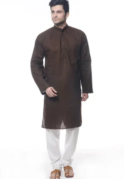 Solid Color Handloom South Cotton Kurta in Dark Brown