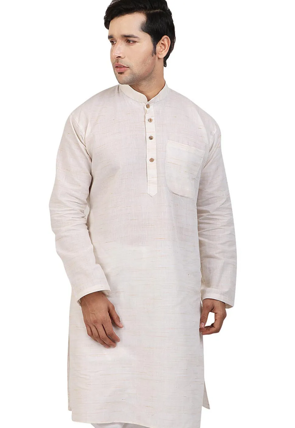Solid Color Handloom South Cotton Slub Kurta in Off White