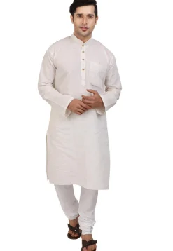 Solid Color Handloom South Cotton Slub Kurta in Off White