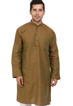 Solid Color Handloom South Cotton Kurta in Dark Olive Green
