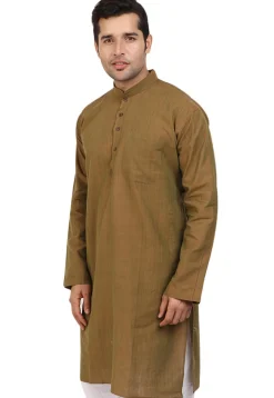 Solid Color Handloom South Cotton Kurta in Dark Olive Green