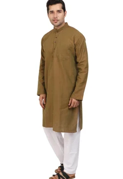Solid Color Handloom South Cotton Kurta in Dark Olive Green