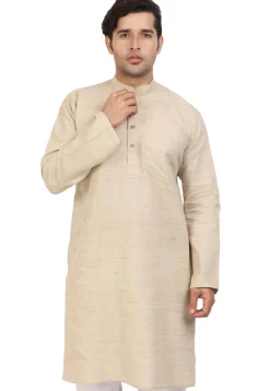 Solid Color Handloom South Cotton Slub Kurta in Beige