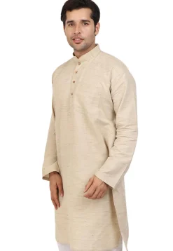 Solid Color Handloom South Cotton Slub Kurta in Beige