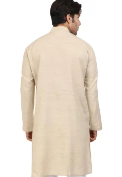 Solid Color Handloom South Cotton Slub Kurta in Beige