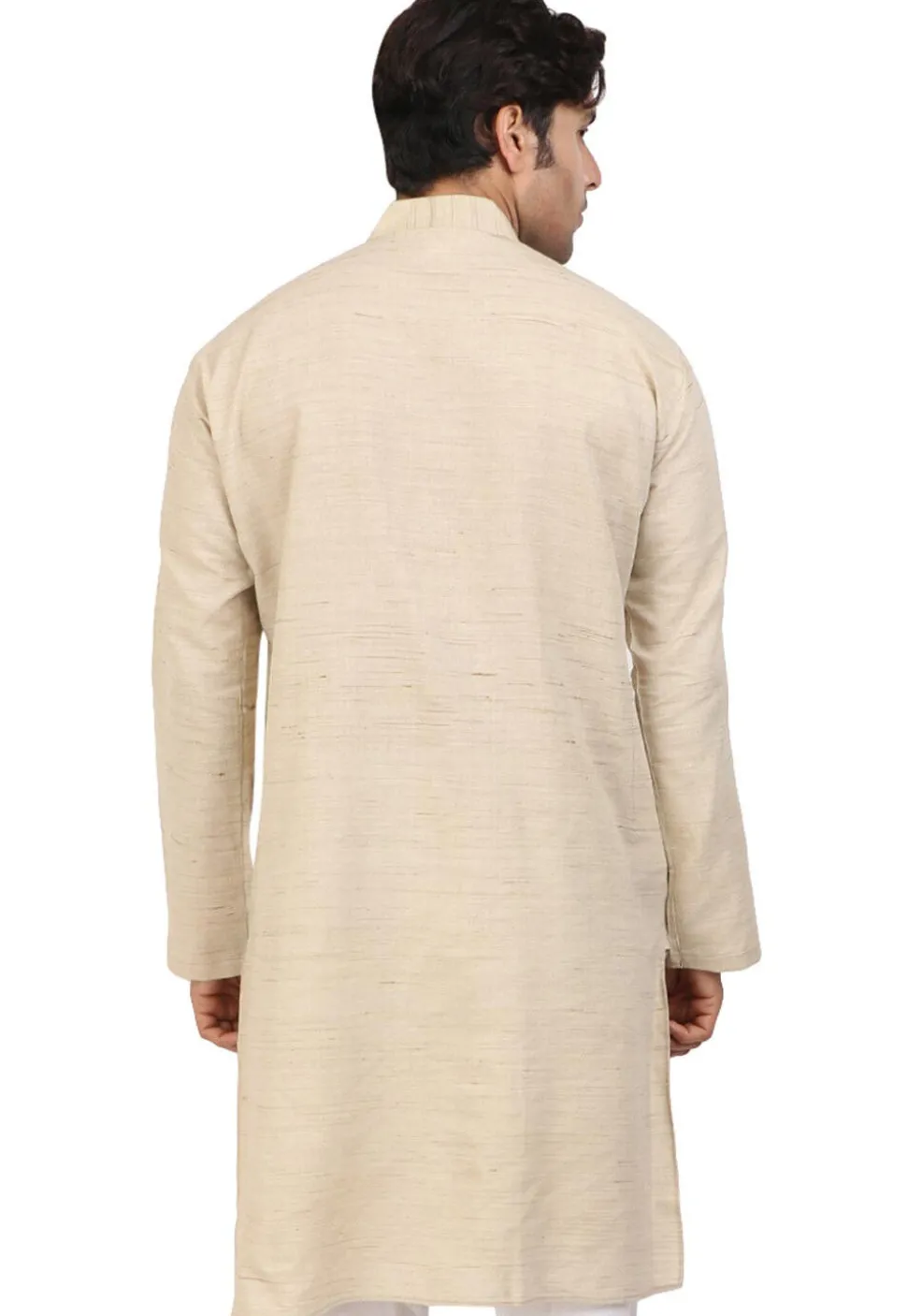 Solid Color Handloom South Cotton Slub Kurta in Beige