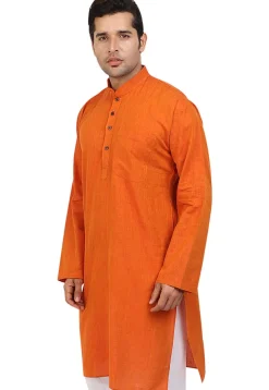 Solid Color Handloom South Cotton Kurta in Orange
