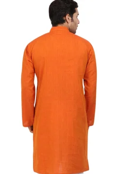 Solid Color Handloom South Cotton Kurta in Orange