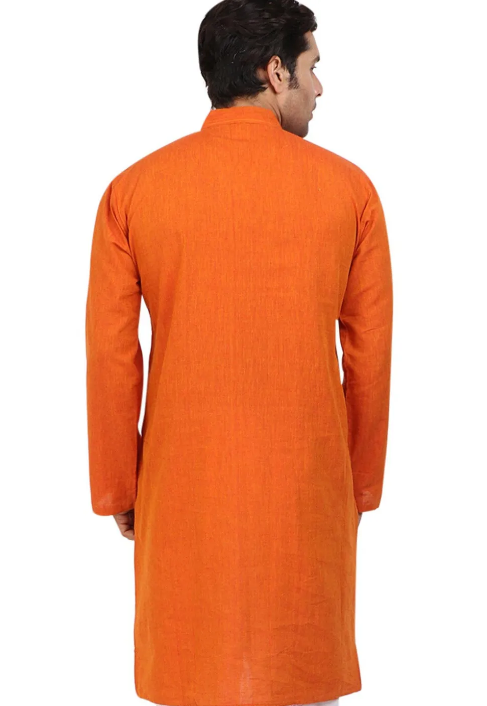 Solid Color Handloom South Cotton Kurta in Orange