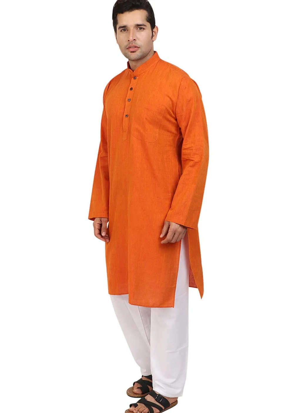 Solid Color Handloom South Cotton Kurta in Orange