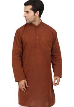 Solid Color Handloom South Cotton Kurta in Brown