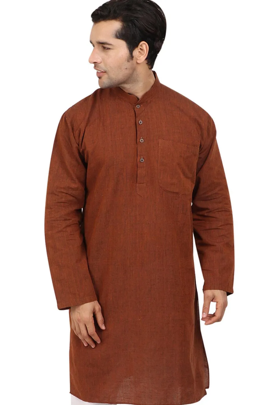 Solid Color Handloom South Cotton Kurta in Brown