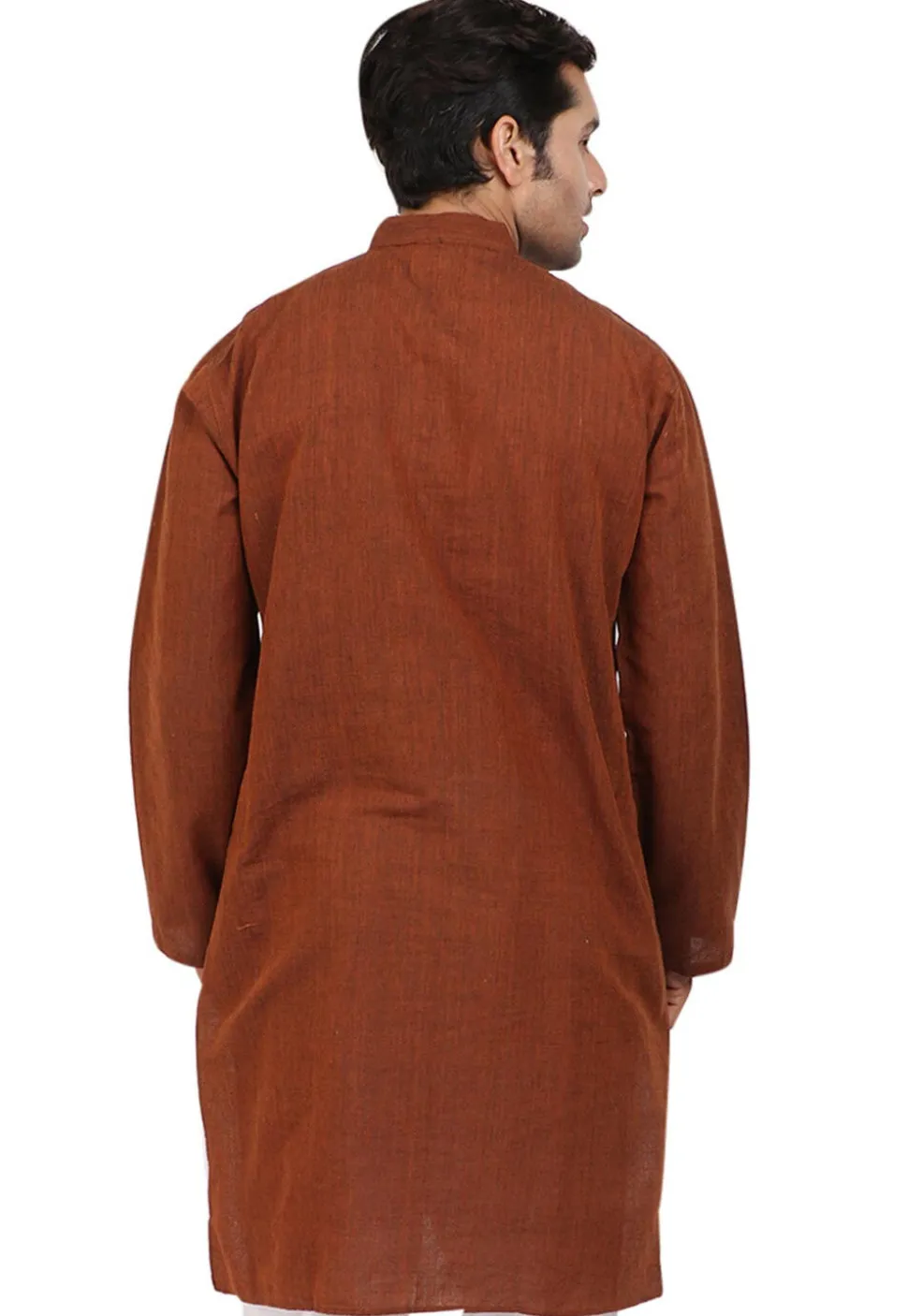 Solid Color Handloom South Cotton Kurta in Brown
