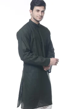 Solid Color Handloom South Cotton Kurta in Dark Green
