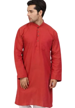 Solid Color Handloom South Cotton Kurta in Dark Rust