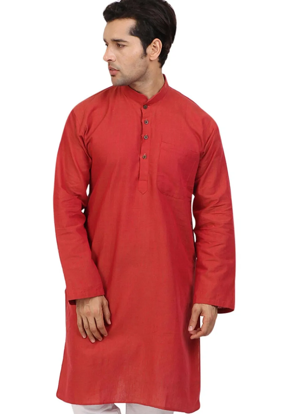 Solid Color Handloom South Cotton Kurta in Dark Rust
