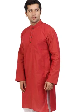 Solid Color Handloom South Cotton Kurta in Dark Rust