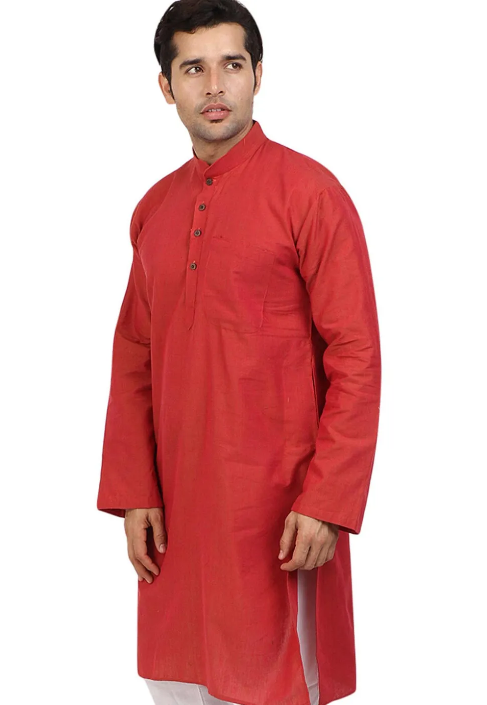 Solid Color Handloom South Cotton Kurta in Dark Rust
