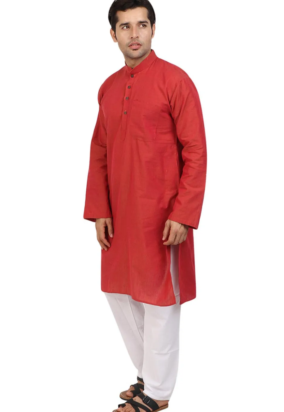 Solid Color Handloom South Cotton Kurta in Dark Rust