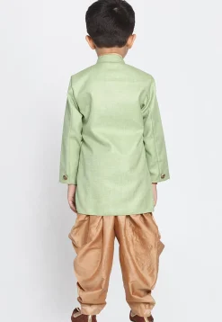 Solid Color Jute Silk Dhoti Sherwani in Light Green