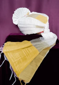 Solid Color Kota Doria Unisex Turban in Off white and Multicolour