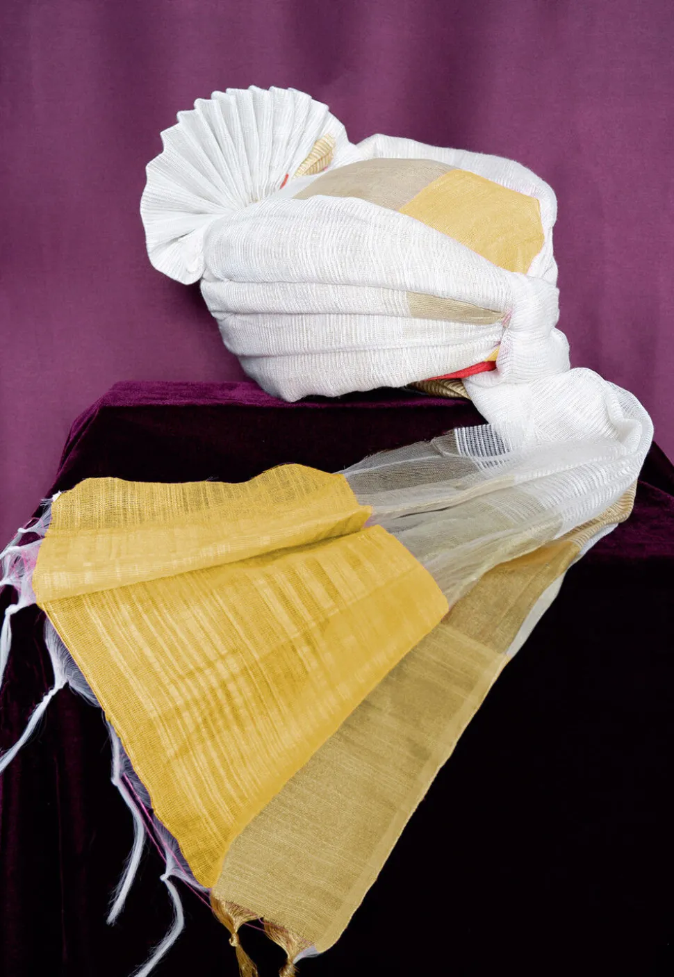 Solid Color Kota Doria Unisex Turban in Off white and Multicolour