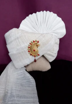Solid Color Kota Doria Unisex Turban in Off white and Multicolour