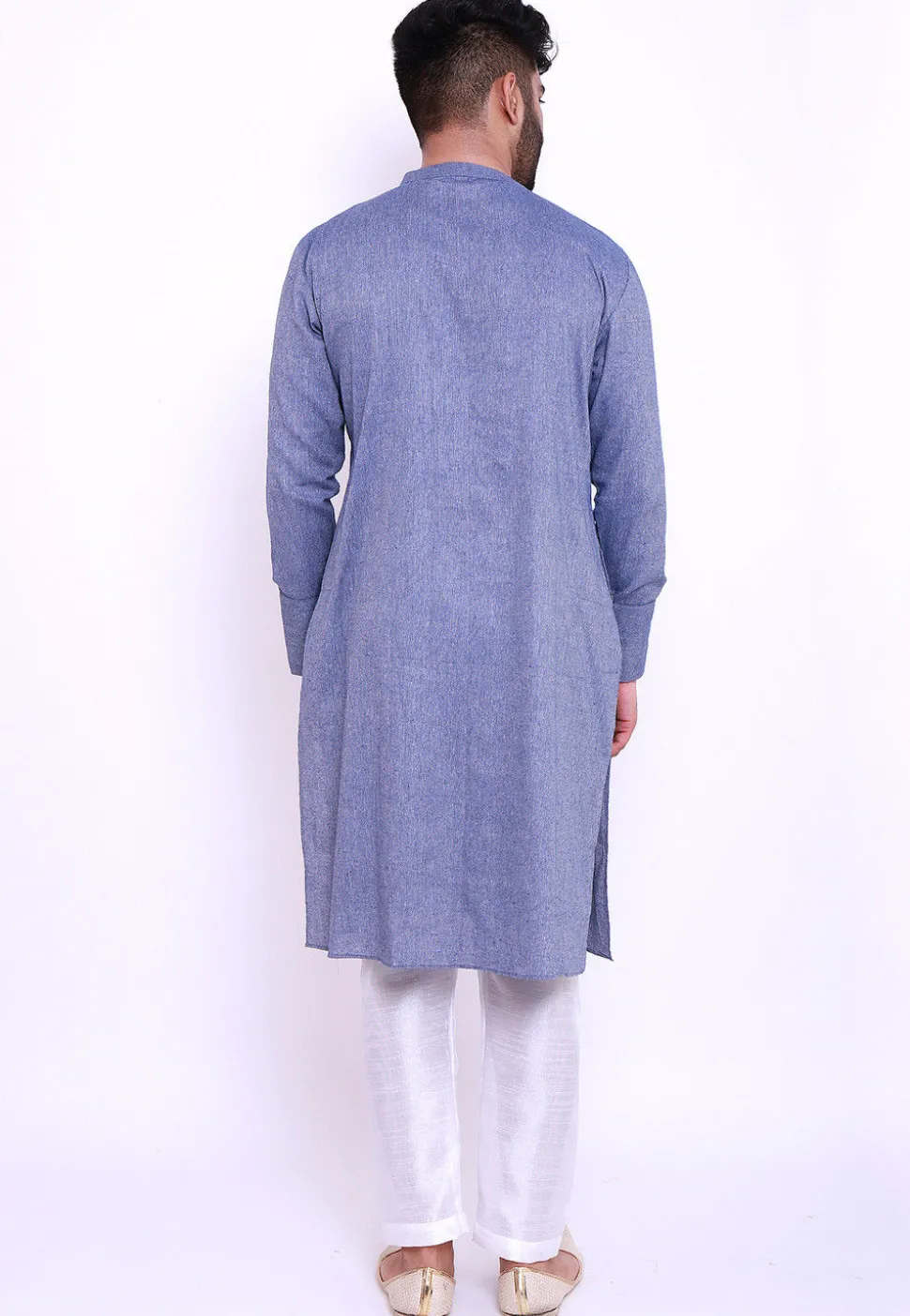Solid Color Linen Cotton Kurta in Blue