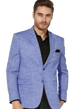 Solid Color Linen Cotton Blazer in Indigo Blue