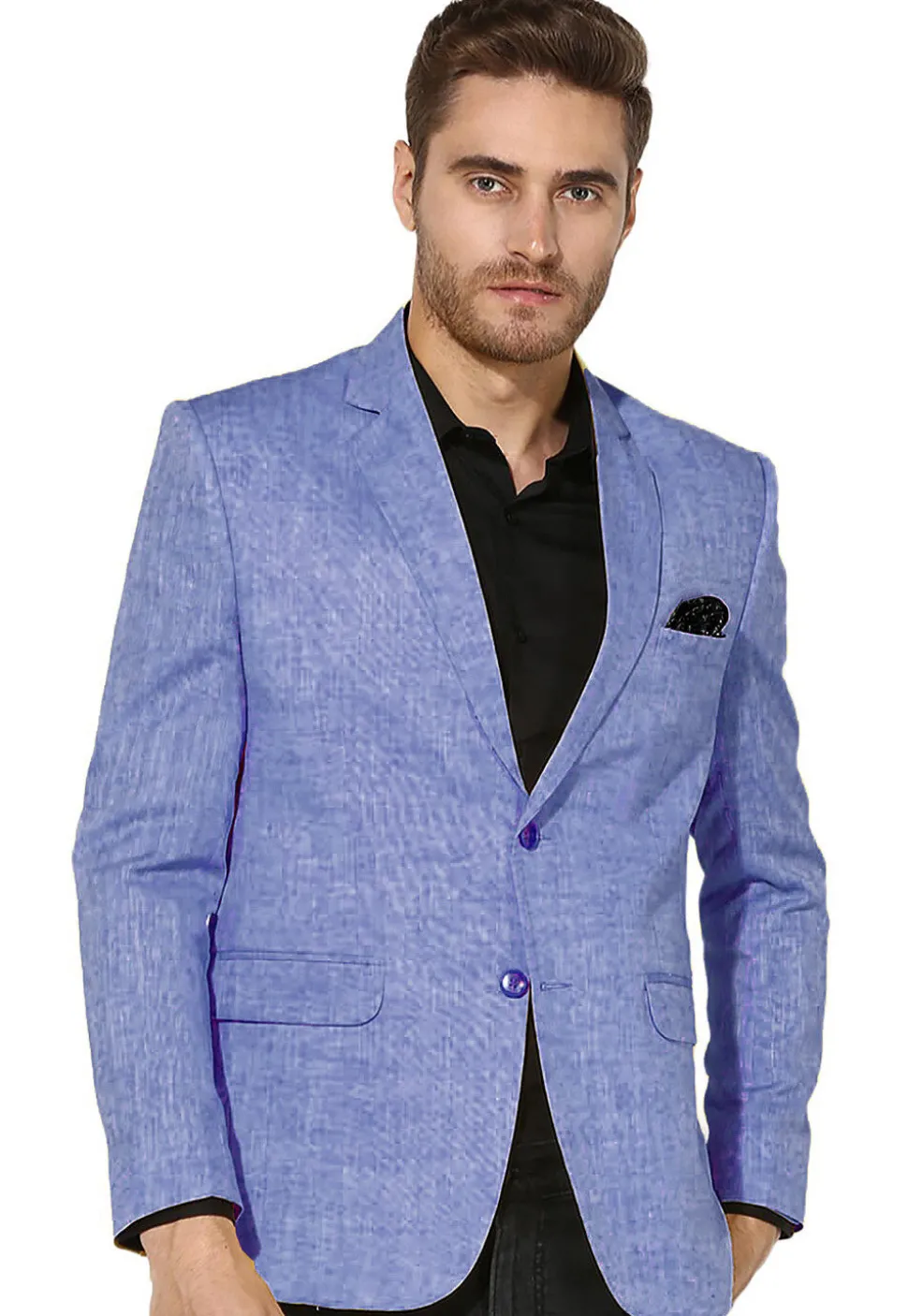 Solid Color Linen Cotton Blazer in Indigo Blue