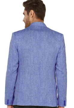 Solid Color Linen Cotton Blazer in Indigo Blue