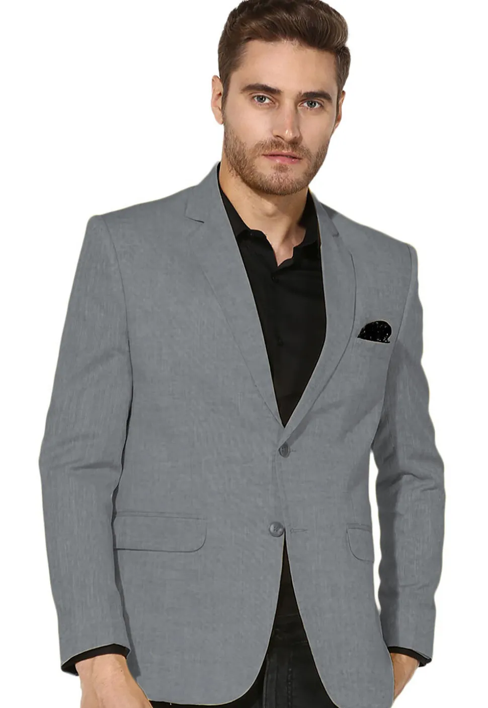 Solid Color Linen Cotton Blazer in Grey