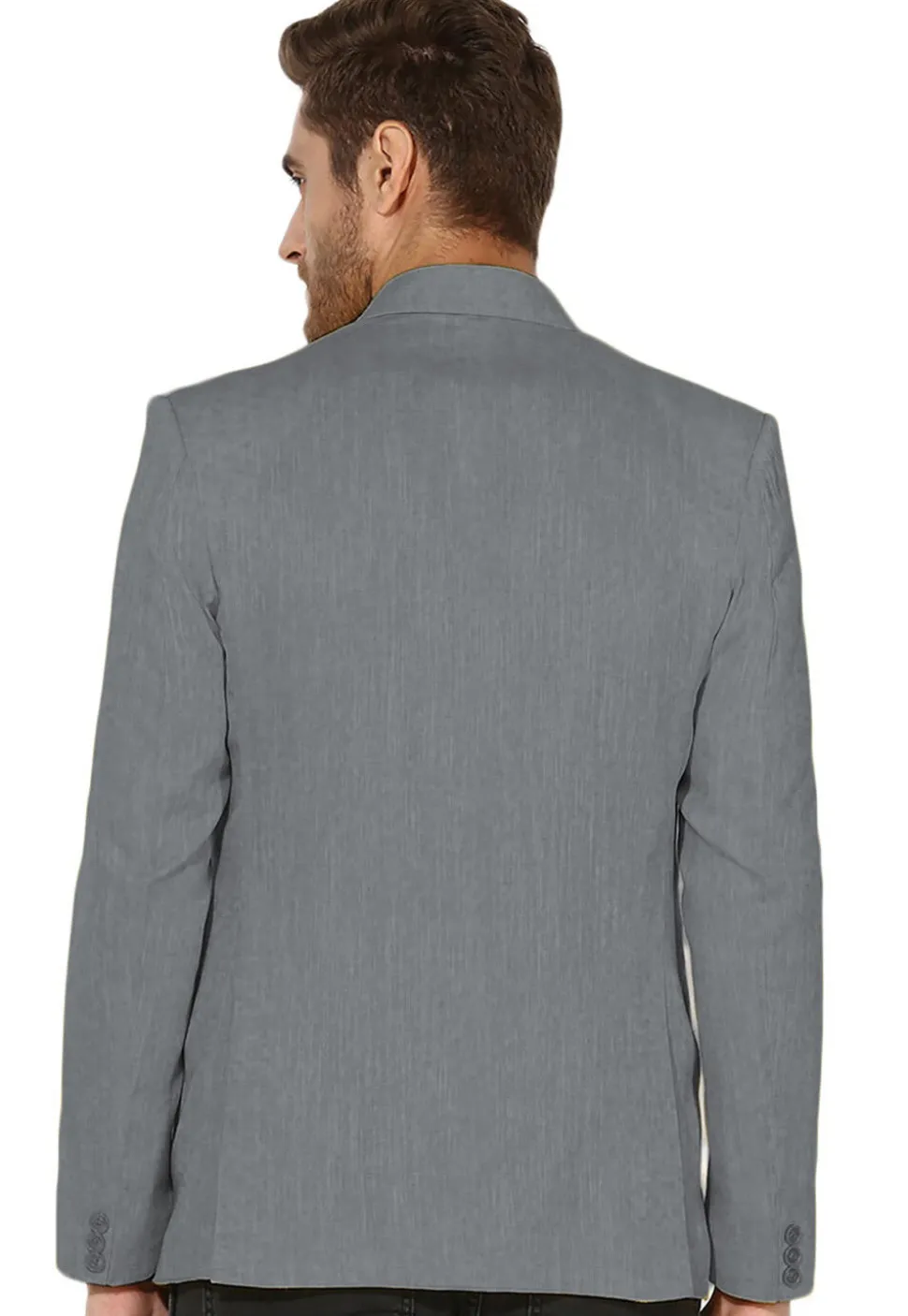 Solid Color Linen Cotton Blazer in Grey
