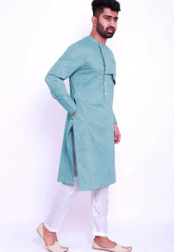 Solid Color Linen Cotton Kurta Set in Sky Blue