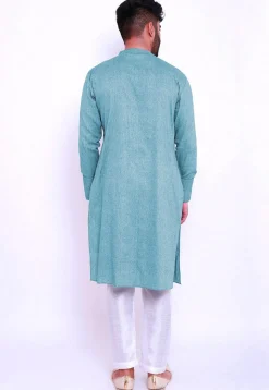Solid Color Linen Cotton Kurta Set in Sky Blue