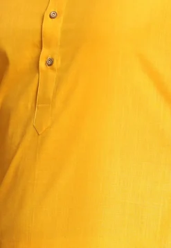 Solid Color Linen Cotton Kurta Mundu Set in Mustard