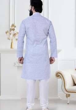 Solid Color Linen Kurta Set in Light Purple
