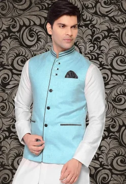 Solid Color Linen Silk Jacket in Light Turquoise