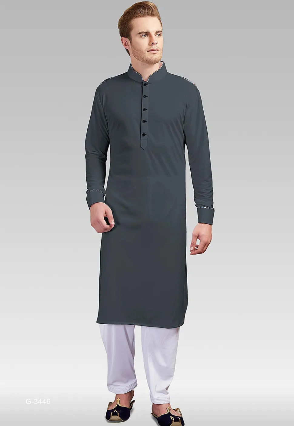 Solid Color Lycra Kurta Set in Grey