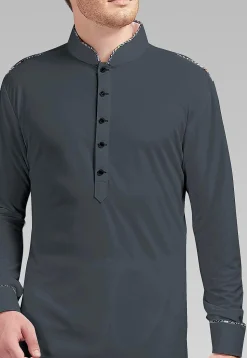 Solid Color Lycra Kurta Set in Grey