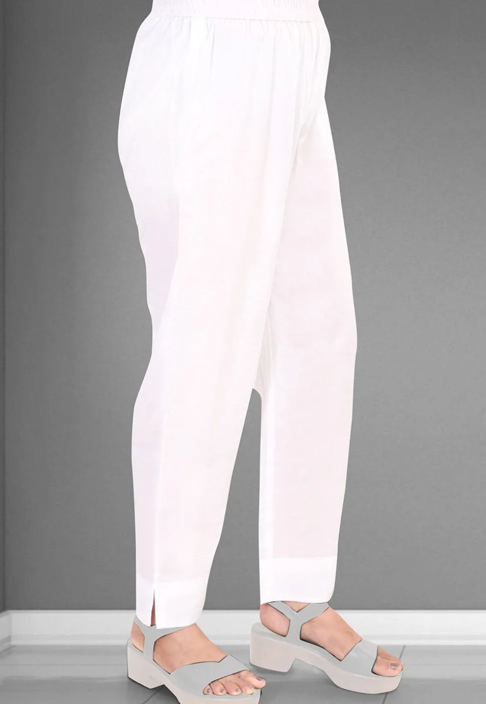 Solid Color Mulmul Cotton Pant in Off White
